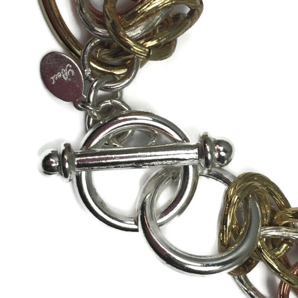 Tri-Color Interlocking Ring Chain Toggle Necklace - image 4